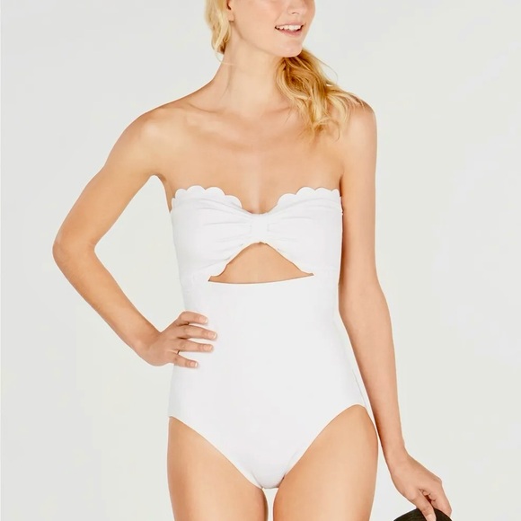 kate spade Other - Kate Spade ♠️ One Piece Swimsuit White Scalloped Strapless Halter Swimwear Beach